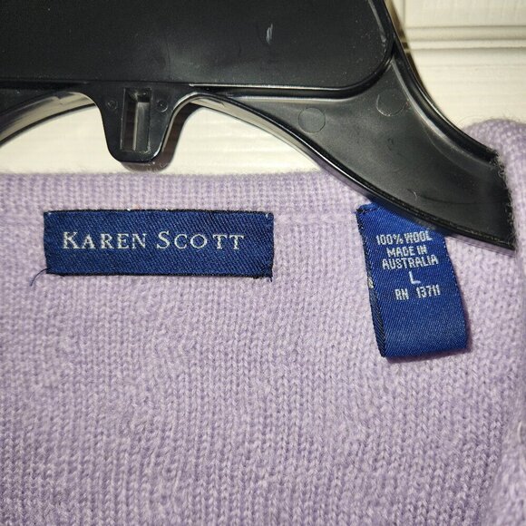 Karen Scott 100% Wool Long Lavender Cardigan Sweater large - Picture 7 of 8